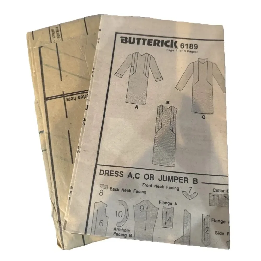 Vintage Butterick 6189 Misses’ Dress & Jumper Sewing Pattern - Size 16 (1980s)